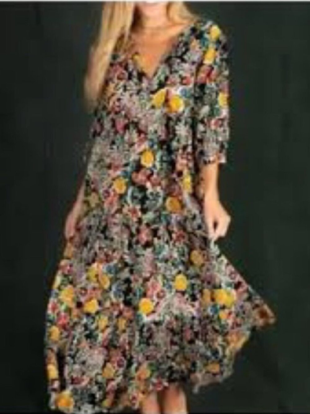 Natural Life Sage V Neck Tiered Floral Maxi Dress Black Multi L/XL